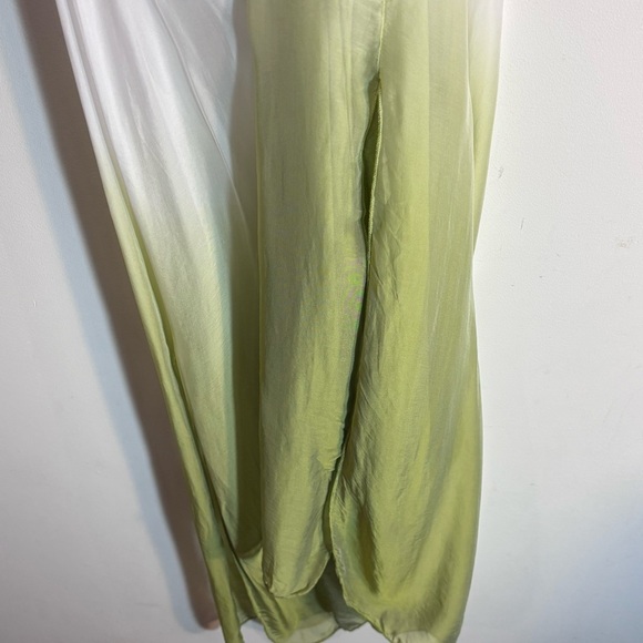 MEO MELI SZ M 100% Silk Millie White and Avocado Ombre Lined Maxi Dress - Picture 5 of 10
